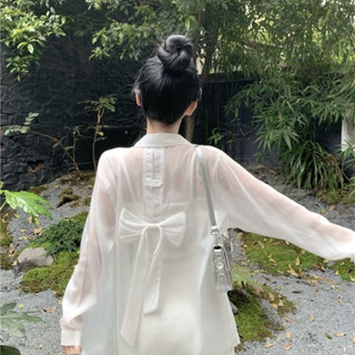 蝴蝶結 設計感 雪紡 甜美 中長款 小外套 襯衫
