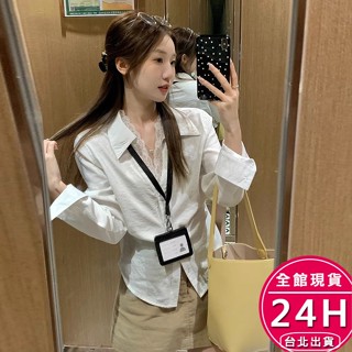 【梨卡】隔日到貨 女裝 上衣 襯衫 v領外套 寬鬆襯衫 顯瘦上衣 法式上衣 白色外套 氣質襯衫 GA545【現貨24H】