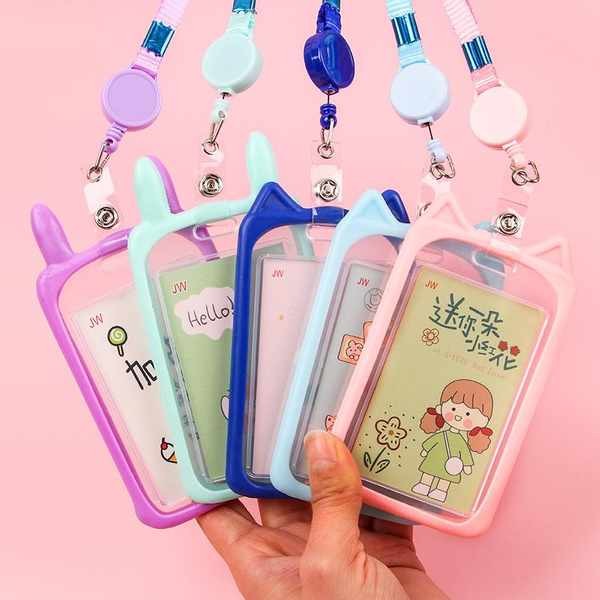 橫式證件套 證件套 卡通雙層卡套小學生校卡套帶拉鍊帶掛繩門卡飯卡羊城通公交卡包學生校卡套 雙層拉鍊 可愛卡通 胸卡套 3