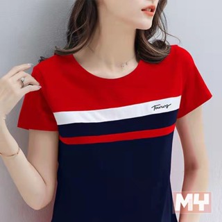 t恤女短袖薄款2025年新款潮ins夏季爆款時尚拼接上衣半袖體桖 寬鬆T恤 顯瘦短袖T恤 夏天短袖 韓系t恤【MY】
