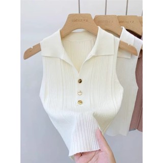 polo翻領薄款修身吊帶外穿背心女春夏秋季冰絲針織坎肩無袖小上衣
