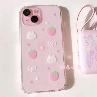 日韓可愛卡通兔子草莓蝴蝶結防摔軟殼 for iphone case 16promax 15 15promax 14pro