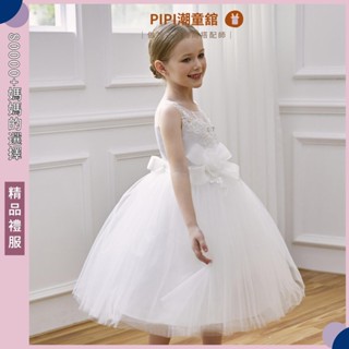 PiPiDress 女童夢幻蕾絲禮服[宮廷風+蓬蓬紗裙] 純白款｜腰際立體蝴蝶結+精緻刺繡｜週歲宴・花童裝・鋼琴比賽