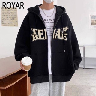 NANS 臺灣現貨 薄外套 外套 ROYAR港風潮牌衛衣男春秋新款美式寬鬆連帽拉鍊開衫oversize外套