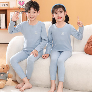 【YAOEENH】100-180CM 男女童雙面磨絨打底保暖內衣 秋冬款中大童條紋卡通舒適家居服 現貨 快速出貨