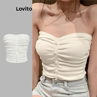 Lovito 女士休閒素色珍珠褶襉針織上衣 L114AD460
