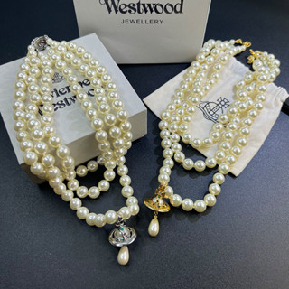 Westwood Vivienne 三層珍珠項鍊經典復古立體土星水滴珍珠鎖骨鏈