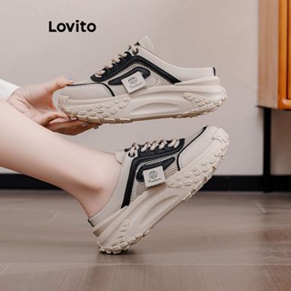 Lovito 運動素色透氣網眼時尚運動鞋 Mueller 半拖輕便潮流女款運動鞋 LFA73235