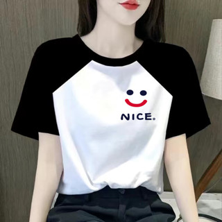 愛依依 短袖T恤 印花上衣 撞色T恤M-2XL韓版時尚半袖女裝打底上衣-2814.