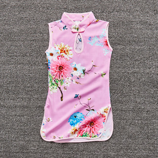女童旗袍 兒童漢服中國風童裝復古民族風旗袍印花緊身洋裝20250420RR