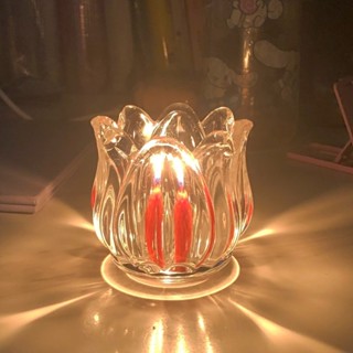 [新品] [7112人收藏]ins鬱金香玻璃燭臺花朵蠟燭家居擺件裝飾咖啡館攝影道具玻璃器皿