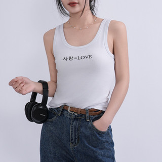 春夏季新款字母吊帶背心女外穿內搭打底無袖上衣修身工字背心運動
