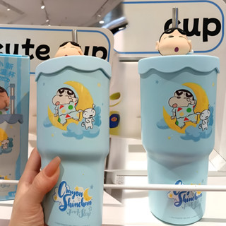 YUYU★現貨★蠟筆小新冰霸杯 保溫杯 夏季保溫保冷咖啡杯 情侶水杯 大容量304不鏽鋼吸管杯 水杯 水壺 便捷車用杯