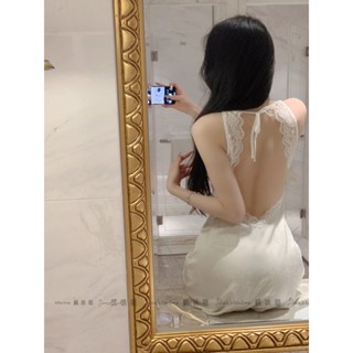【IRIS香夜薇語】法式露背純欲風蕾絲吊帶睡裙性感帶胸墊睡衣女冰絲夏季