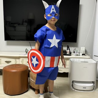 環保時裝秀服裝手工製作幼兒園環保走秀服兒童美國隊長男表表演服11.2