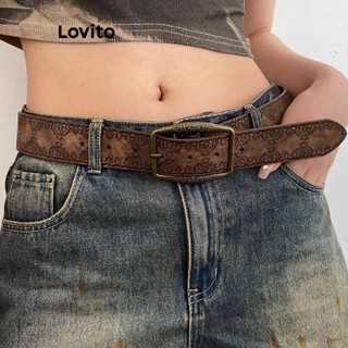 Lovito 春季夏季休閒素色美式復古Y2K新款民族風腰帶百搭牛仔褲女士高階棕色皮帶 LFA55297