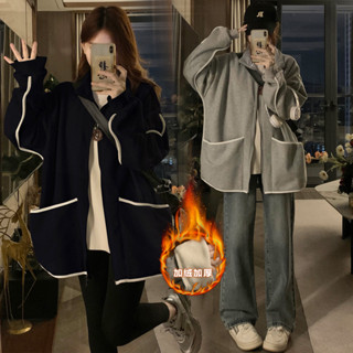 實拍~大碼女裝秋冬新款美式高階感棒球服外套大口袋上衣加絨加厚