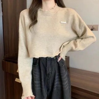 【NZN】 韓版短款針織毛衣女冬季設計感小眾寬鬆破洞長袖上衣