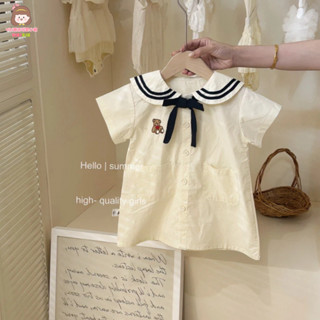 vikikids 韓版 童裝 小洋裝 女童洋裝 海軍風學院風短袖連衣裙 2025夏款可愛甜美連衣裙兒童洋裝幼兒園演出校服