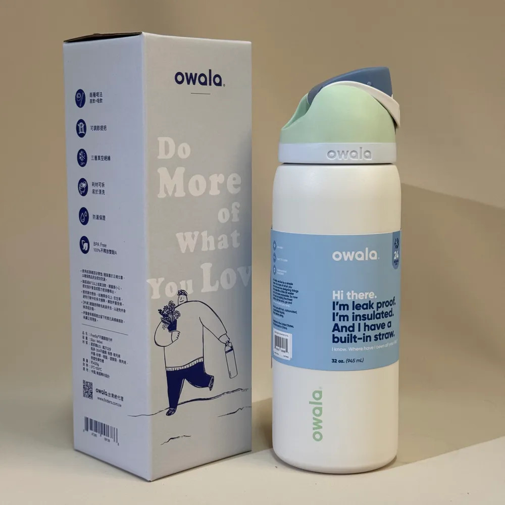 Owala 24oz 32oz 健身水瓶 - 大容量、防滑手柄,適合健身房/旅行 - 冰風白