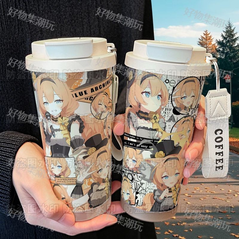 【免運】【大容量便攜】蔚藍檔案伊落瑪麗保溫杯316不鏽鋼大容量提繩吸管水杯車載咖啡杯隨行杯 咖啡 保溫瓶 水杯