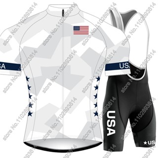 Big SALE USA Team 騎行服套裝美國騎行服男士夏季公路自行車襯衫套裝自行車背帶褲短褲