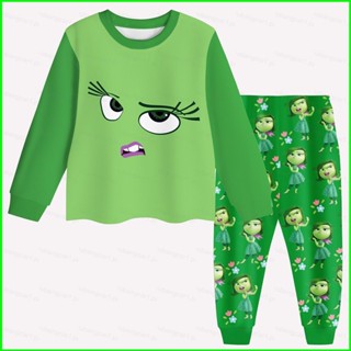 YB1 2PCS/set Inside Out 2 Disgust 卡通兒童衣服長袖褲子cosplay布睡衣T恤BY1