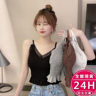 【梨卡】隔日到貨 女裝 背心 內搭 上衣【有胸墊】蕾絲拼接 美背背心 修身吊帶 法式上衣 舒適 GA482【現貨24H】