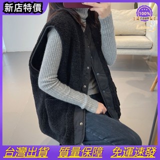 2023秋冬新款羊羔絨馬甲女百搭外搭保暖修身坎肩韓版時尚外套背心MAJIA~