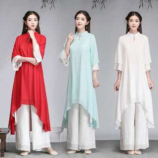 原住民服飾 繡花漢服女 初色 服飾 禪意茶服中國風唐裝套裝兩件套漢服改良旗袍上衣春中式女裝茶藝裙