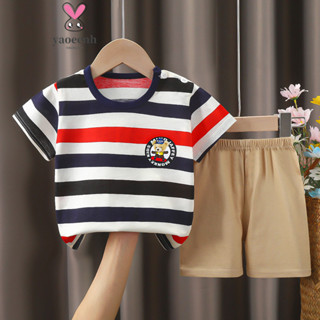 【YAOEENH】80-130CM 男女童純棉T恤短褲運動套裝 中兒童卡通印花家居服兩件套 現貨 快速出貨
