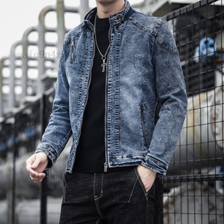 外貿牛仔外套男士2024年春鞦季新款韓版潮流百搭帥氣緊身立領夾剋vaic