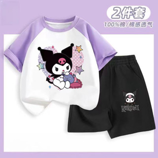 WWS[現貨速髮+熱賣款]]兒童兩件式套裝女童裝小孩衣服夏天套裝家居服女童套裝100%純棉庫洛米印花T恤運動休閒套裝中大