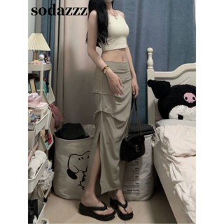 🎀臺灣限時購物🎀女裝 洋裝裙 【褶皺開叉】工裝半身裙 女INS設計感 修身顯瘦 包臀裙