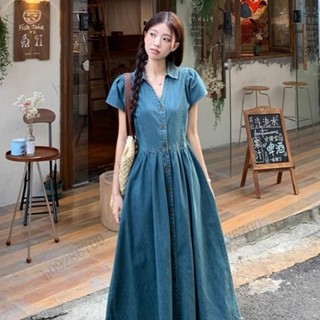 h09286700 直髮牛仔洋裝法式夏季新款收腰設計復古氣質顯瘦裙子長裙爆款