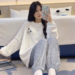 臺灣出貨 睡衣女冬季珊瑚絨加絨加厚甜美學生法蘭絨保暖可外穿家居服套裝