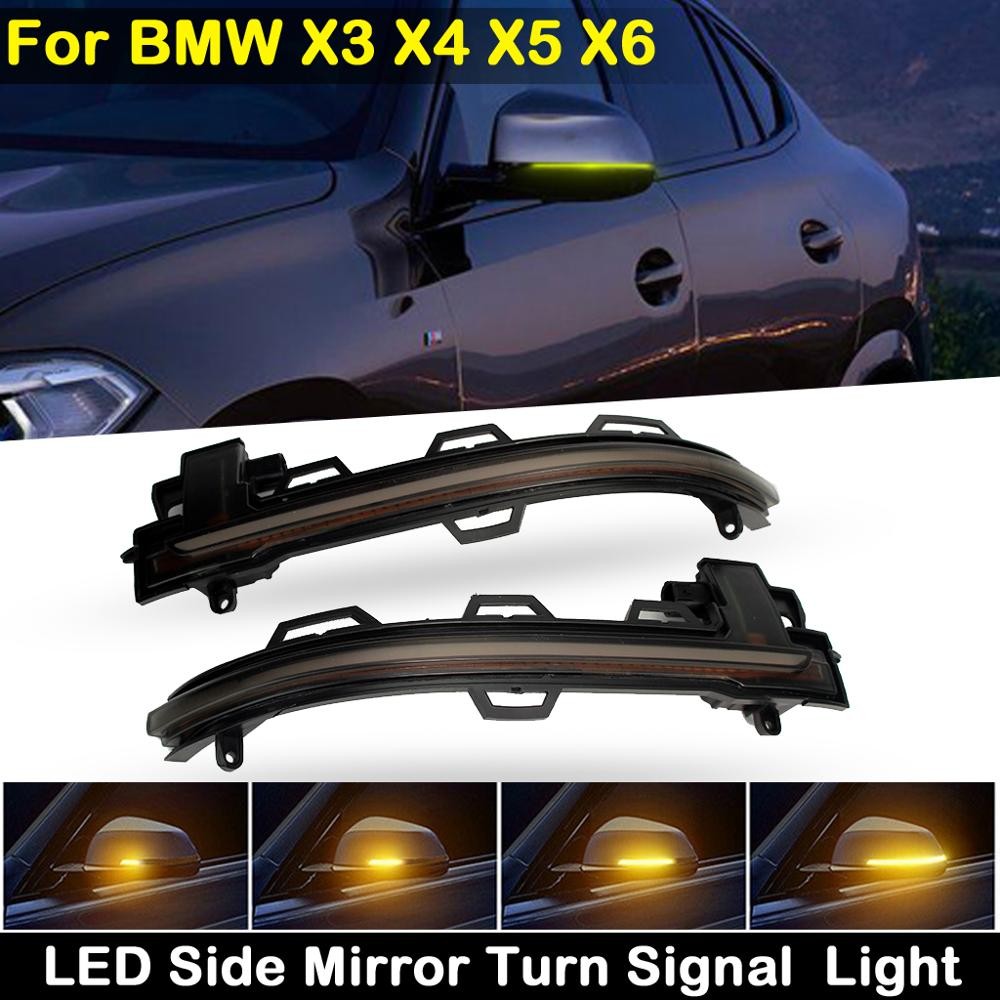 BMW 2 件適用於寶馬 X3 F25 X4 F26 X5 F15 X6 F16 動態琥珀色 LED 側後視鏡燈轉向信號