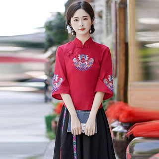 原住民服飾 初色 服飾 繡花漢服女 民國復古棉麻唐裝女漢服改良旗袍上衣中國風繡花大碼茶藝服兩件套