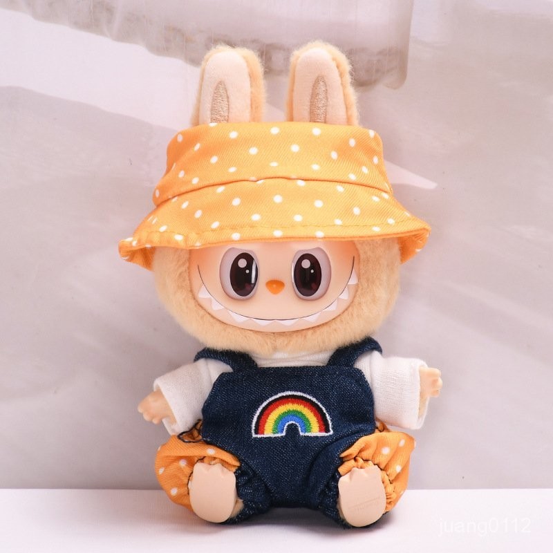 娃穿搭 娃娃穿搭 二代盲盒labubu掛件衣服彩虹背帶褲坐坐派對拉布布娃穿搭 萌