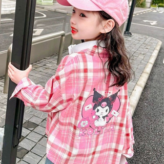 MIGUA兒童格子襯衫女孩洋氣秋款襯衣2025春秋季中大童長袖時尚外穿上衣BAOBEI☆