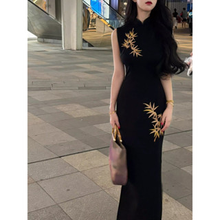 【店鋪熱銷】2025年春夏季新款高階新中式長款女洋裝繡花改良旗袍 尊為金竹