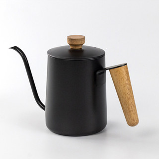 好品質 現貨#咖啡壺 衝茶壺 手衝咖啡器具不銹鋼木柄手衝咖啡壺天鵝細口壺600ml家用木手柄帶蓋長嘴手衝壺