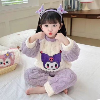 Yoomi｜韓版秋季新款兒童卡通睡衣 女童秋冬加厚保暖 可愛家居服 寶寶珊瑚法蘭絨套裝
