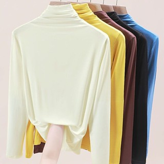 愛依依 上衣 長袖T卹 素色 S-2XL 新款莫代爾高領內搭長袖t卹韓版修身緊身百搭上衣-1288.