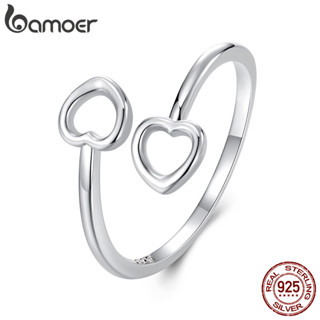 Bamoer 925 純銀開口戒指可調節心形設計珠寶禮物女士