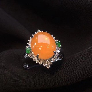 💎玉福祥珠寶💎 S925純銀鑲嵌鑽石冰黃玉蛋面女戒天然玉髓戒指