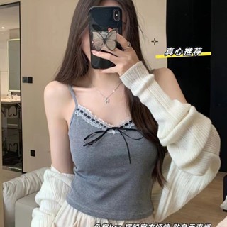 背心女生 帶胸墊 吊帶 性感蕾絲 短版上衣 可外穿 小可愛 韓版 辣妹風 顯瘦V領 時尚百搭 吸濕透氣