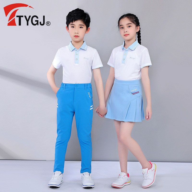 TTYGJ夏季高爾夫服裝 兒童短袖男女童 學生團體活動運動服pol衫羽毛球服T97