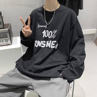 NANS 臺灣現貨 長袖 T恤 港風ins長袖T恤男秋季潮流韓版學生休閒個性字母印花打底上衣
