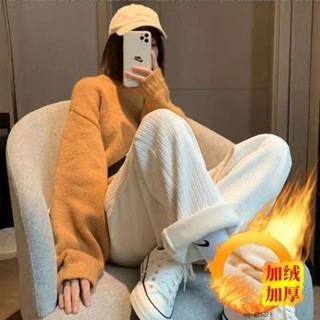 【臺灣出貨】大尺碼長褲女 闊腿褲女300斤胖mm秋冬季加絨加厚200斤寬鬆顯瘦百搭休閒直筒褲子